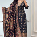 Black Banarasi Silk Blend Embroidered Kurta Pant Set with Dupatta for Women