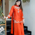 Women’s Orange Embroidered Kurta Palazzo Set with Dupatta