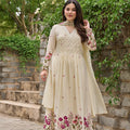Cream Floral Embroidered Anarkali Kurta Set with Dupatta
