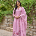 Pink Floral Embroidered Anarkali Kurta Set with Dupatta