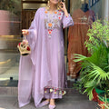 Elegant Lavender Cotton Embroidered Kurta Set with Dupatta