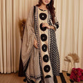 Beige & Black Printed Kurta Set with Dupatta for Women