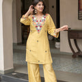 Yellow Embroidered Straight Kurta Set With Pants