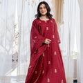 Crimson Embroidered Anarkali Suit Set with Dupatta