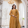 Crimson Embroidered Anarkali Suit Set with Dupatta