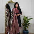 Elegant Black Embroidered Kurta Set with Printed Dupatta