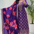 Elegant Purple Kurta Set with Floral Dupatta