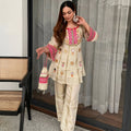 EXCLUSIVE AND TRENDY CO-ORD SET FOR WEDDING SEASON WITH MIRROR AND SEQUENCE EMBROIDERED TOP AND PLAZZO