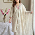 Khadi Cotton with Beautiful Embroidery Kurti pant with Dupatta