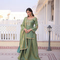 Olive Green Embroidered Kurta Sharara Set with Dupatta