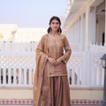 Brown Embroidered Kurta Sharara Set with Dupatta