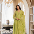 Women’s Green Embroidered Kurta Set with Floral Dupatta