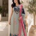 Women's Mint Green Floral Printed Straight Kurta Set with Contrast Pink Dupatta