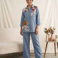 Women's Blue Floral Embroidered Co-Ord Set