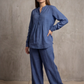 Women Cotton V-neck Two-piece Suit