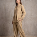 Women Cotton V-neck Two-piece Suit