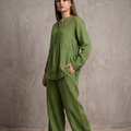 Women Cotton V-neck Two-piece Suit