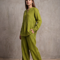 Women Cotton V-neck Two-piece Suit