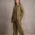 Women Cotton V-neck Two-piece Suit