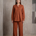 Women Cotton V-neck Two-piece Suit