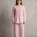 Women Cotton V-neck Two-piece Suit