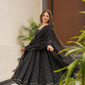 Elegant Black Printed Anarkali Suit with Dupatta