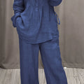 Relaxed Fit Mandarin Collar Shirt with Wide Leg Pants