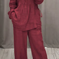 Relaxed Fit Mandarin Collar Shirt with Wide Leg Pants