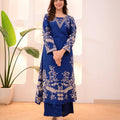 Blue Cotton A Line Kurta Palazzo Set