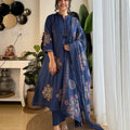Elegant Navy Blue Printed Anarkali Kurta Set with Dupatta for Women