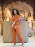 Brown Cotton Embroidered Co-Ord Set