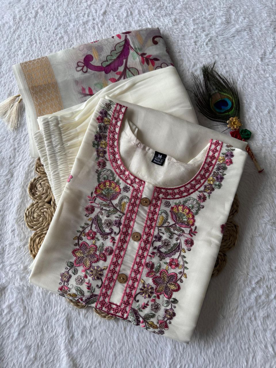 New Beautiful Hand Work Designers Kurta Pent Dupatta Set