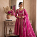 Pink Embroidered Anarkali Suit Set with Dupatta