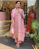 Pink Designer Kurta Pent And Dupatta Set