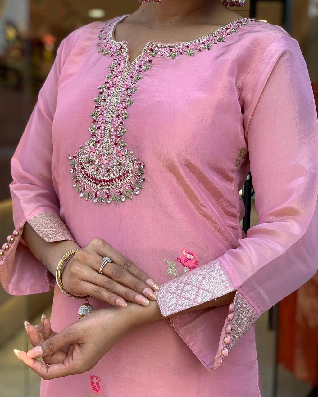 Pink Designer Kurta Pent And Dupatta Set