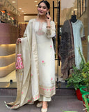 Off-White Designer Kurta Pent And Dupatta Set