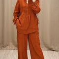 Relaxed Fit Mandarin Collar Shirt with Wide Leg Pants