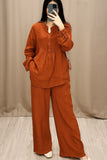Women Cotton V-neck Two-piece Suit