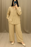 Women Cotton V-neck Two-piece Suit