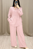 Women Cotton V-neck Two-piece Suit