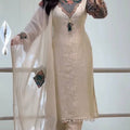 Elegant Ivory Embroidered Kurta Set with Designer Dupatta