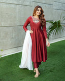 Maroon Silk Embroidered Kurta Set With Dupatta