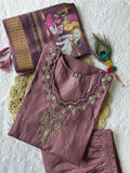 Wine Chanderi Cotton Suit Set