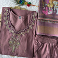 Wine Chanderi Cotton Suit Set