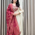 Elegant Ivory Embroidered Kurta Set with Designer Dupatta
