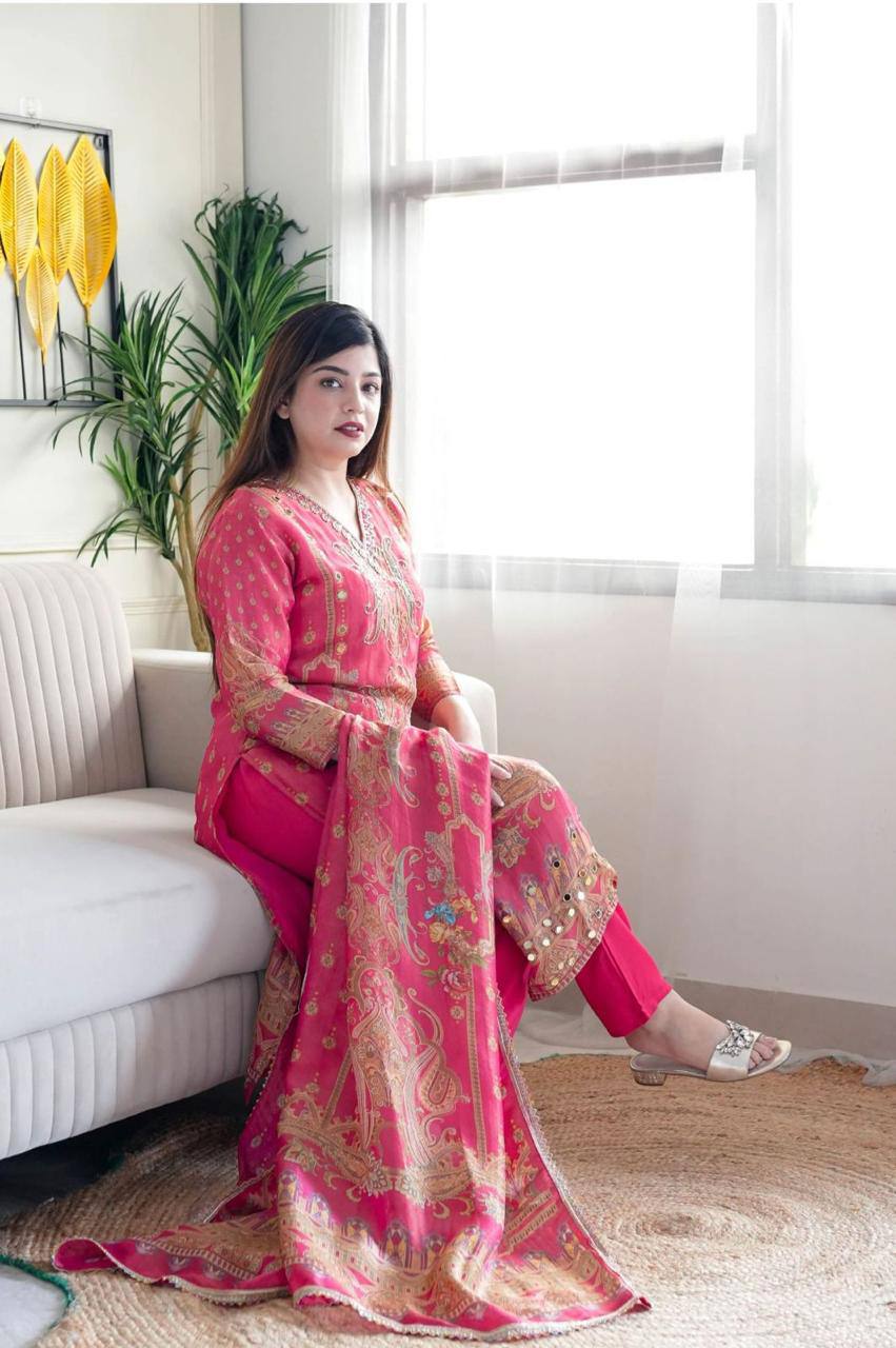 WOMEN EMBROIDERED WITH PRINT WORK SUIT SET