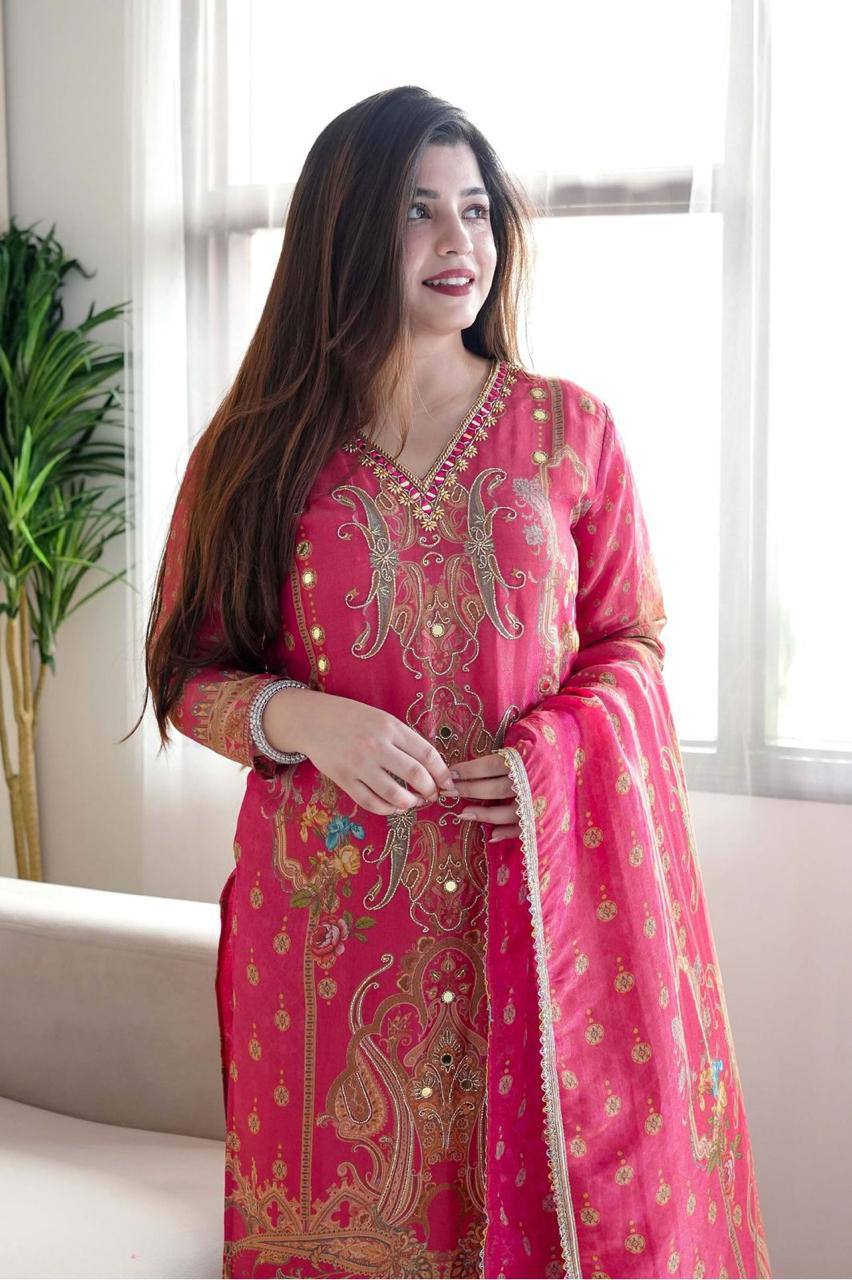 WOMEN EMBROIDERED WITH PRINT WORK SUIT SET