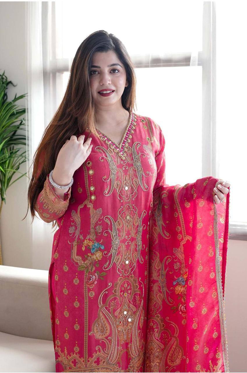WOMEN EMBROIDERED WITH PRINT WORK SUIT SET