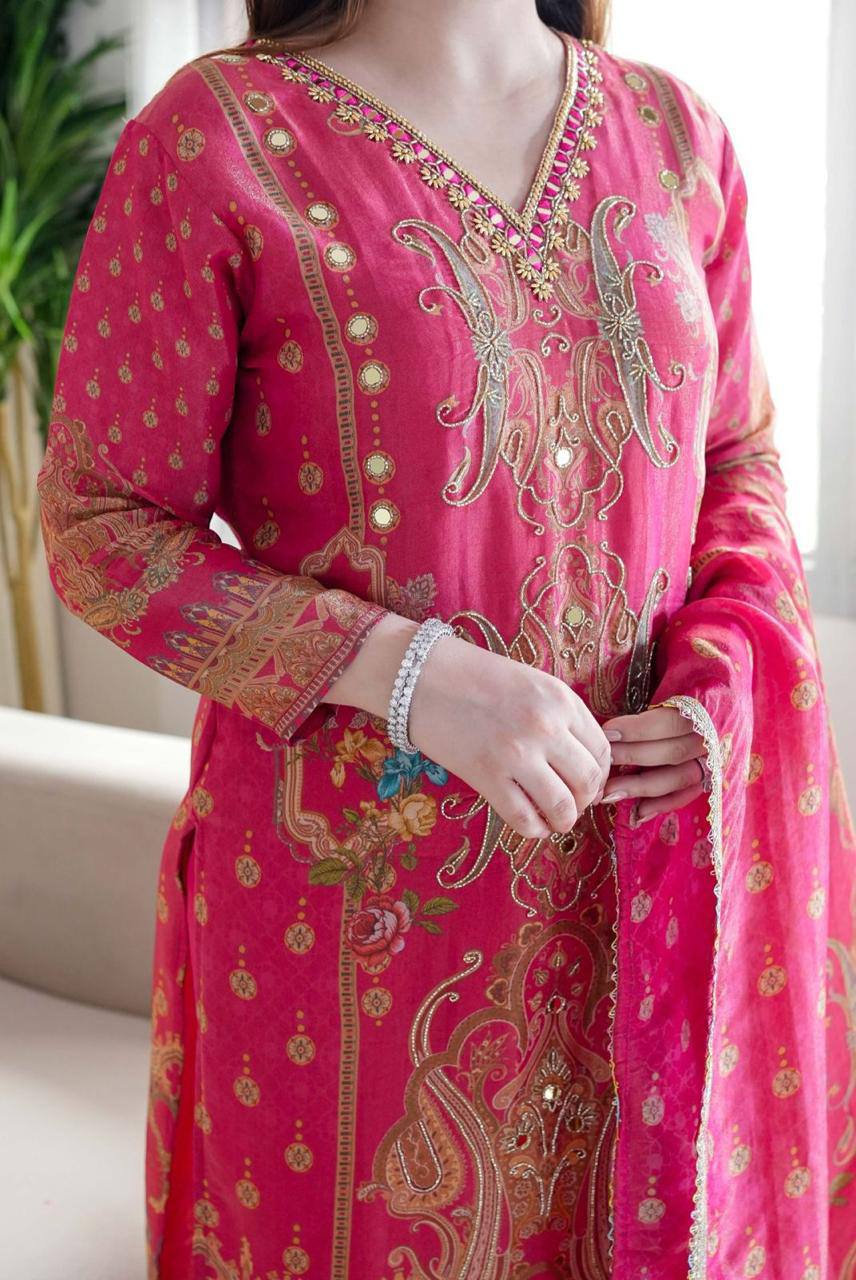 WOMEN EMBROIDERED WITH PRINT WORK SUIT SET