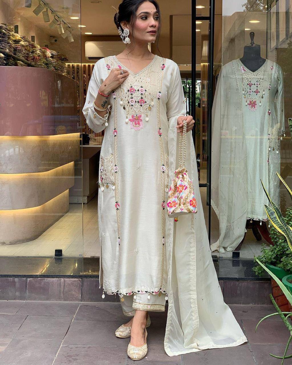 WOMEN EMBROIDERED WITH SEQUANCE WORK SUIT SET